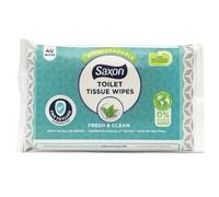 LUNEXA Saxon Toilet Tissue Wipes Fresh & Clean 40 Pack - Biodegradable Flushable Wet Toilet Wipes with Micellar Water, Dermatologically Tested, pH Neutral Personal Hygiene Wipes