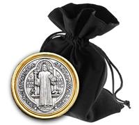 LUNEXUS Benedict Gold Plaque Diameter 3 cm - Blessed - Protective Medal with Magnet & Adhesive Pad - St. Benedict Protection Symbol for Car, Door & Fridge - Saint Benedict Magnet, Saint Benedict Medal