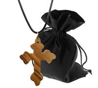 Lunexus Byzantine Cross Pendant Made of Olive Wood Handmade in Bethlehem with Black Ribbon 80 cm and Velvet Bag Blessed with Certificate Necklace Religious Gift Christening Communion
