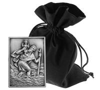 LUNEXUS Christopher Car Magnet 3.5 x 2.5 cm - Rectangular Saint Christopher Plaque Blessed with Certificate - Patron Saint Drivers - Adhesive Pad & Magnet - Car Lucky Charm for Safe Driving
