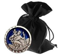 LUNEXUS Christopher Car Magnet Diameter 2.3 cm - Christopher Plaque Blessed Enamel Blue with Certificate - Patron Saint Drivers - Magnetic & Self-Adhesive - Car Lucky Charm Home Drive