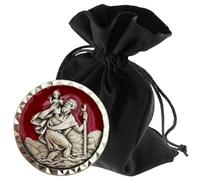 LUNEXUS Christopher Car Magnet Diameter 2.3 cm - Christopher Plaque Blessed Enamel Red with Certificate - Patron Saint Drivers - Magnetic & Self-Adhesive - Car Lucky Charm Home Drive