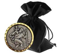 LUNEXUS Christopher Car Magnet Diameter 2.6 cm - Saint Christopher Plaque Antique Silver with Gold Edge, Blessed & Certificate - Magnet & Adhesive Pad - Patron Saint Drivers Lucky Charm