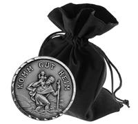 LUNEXUS Christopher Car Magnet Diameter 3.5 cm - Saint Christopher Plaque Blessed with Certificate - Patron Saint Drivers - Adhesive Pad & Magnet - Car Lucky Charm for Safe Home Driving