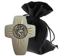 LUNEXUS Christopher Cross Car Magnet 4.5 x 3.5 cm - Saint Christopher Plaque Blessed with Certificate - Cross Shape Sun Rays Adhesive Pad Magnet - Car Lucky Charm Patron Saint Home Drive