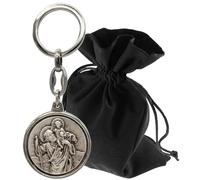Lunexus Christopher Keyring Diameter 3.5 cm - Saint Christopher Guardian Angel for Car & Motorcycle - Blessed - Patron Saint Drivers - Lucky Charm Keyring Pilgrims, silver, 9,5 cm