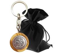 Lunexus Christopher Keyring - Olive Tree Wood & Metal Embossing - Saint Christopher - Blessed - Patron Saint Drivers - Lucky Charm for Car & Motorcycle - Gift for Pilgrims, Silver / wood, 3,3 cm