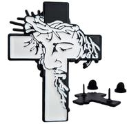 Lunexus Cross with Jesus Face Lapel Pin Black and White 2.54 x 3.30 cm - Double Butterfly Clasp - Blessed with Certificate - Christening Communion Confirmation Gift