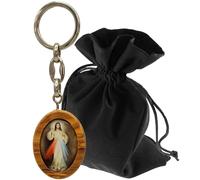 Lunexus Divine Mercy Jesus Olive Wood Keyring, 10 cm | Blessed olive wood keyring from Bethlehem, Holy Land, featuring the Divine Mercy Jesus. Includes certificate.