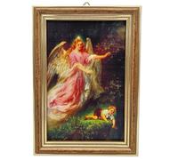 Lunexus Guardian Angel Picture 12 x 17 cm with Wooden Frame and Real Glass Blessed Motif Angel Preserves Child on the Abyss Wall Picture Religious Decoration Christening Birth Communion Children's