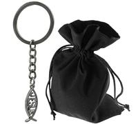 Lunexus Jesus Fish Keyring - Ichthys Symbol Made of Metal - Christian Fish with Certificate - Blessed Gift for Drivers, Believers & Pilgrims - Christian Pendant with Velvet Bag, silver, 8cm