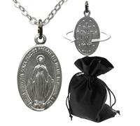 Lunexus Medal Virgin Mary - Blessed - Shiny Silver Look with Back Cross M Hearts - Italian Virgin Mary Pendant - Stainless Steel Chain 60 cm - Gift Christening Communion Mother's Day, Anhänger 3 cm