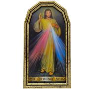 Lunexus Merciful Jesus Picture 25 x 14 cm - Jesus I Trust in You - Framed Wall Picture with Real Glass & Gold Frame - Divine Mercy Blessing with Certificate - Jezu Ufam Tobie House Blessing