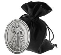 LUNEXUS Merciful Jesus Plaque - Blessed - Oval Magnet with Adhesive Pad - Metal Embossing 3.6 cm - Protective Symbol for Car & Home - Gift with Velvet Bag - Catholic Consecration Confirmed