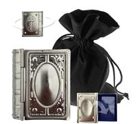 Lunexus Metal Jewellery Case Large Book Shape Silver 6.6 x 4.5 x 1.5 cm Case for Devotional Items Mini Figure Cross Rosary Ten Inner Compartment Blue Gift Box for Christening Confirmation Travel