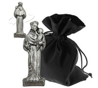 Lunexus Mini Saint Anthony with Child - Silver Metal Figure 3cm - Free Standing in Transparent Protective Case - Blessed with Certificate - Pocket Figure for Car Travel Home Altar