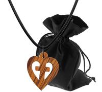 Lunexus Necklace Heart Pendant Made of Olive Wood with Cross Cut-Out Handmade in Bethlehem Blessed Including 80 cm Cord Natural Brown Approx. 3.5 x 2.8 cm with Velvet Bag and Certificate