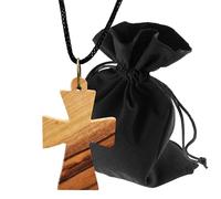 Lunexus Olive Wood Byzantine Cross Necklace - Handmade Bethlehem - Christian Pendant Blessed with Certificate - Symbol Tradition Faith Salvation Includes 80cm Ribbon and Velvet Pouch Gift