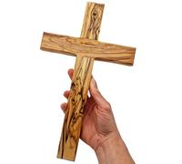 Lunexus Olive Wood Cross 30 cm - Handmade in Bethlehem - Blessed with Consecration Certificate Christian Wall Cross - Gift for Christening, Communion, Confirmation - Wooden Cross for Wall & Decoration