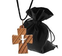 Lunexus Olive Wood Dove Cross Pendant Necklace - Handmade in Bethlehem - Includes 80cm Nylon Cord, Velvet Pouch and Certificate - Catholic Blessed Christening, Communion, Confirmation Gift