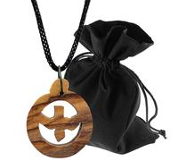 Lunexus Olive Wood Dove Necklace - Holy Spirit Round Pendant Handmade in Bethlehem - Christian Jewellery with Nylon Cord and Velvet Pouch - Gift Christening Communion Confirmation Blessed