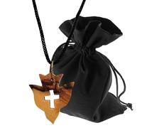 Lunexus Olive Wood Dove Necklace with Cross Cut-Out - Handmade from Bethlehem - Blessed with Certificate - Christian Pendant Including 80cm Ribbon and Velvet Pouch - Peace Holy Spirit Symbol