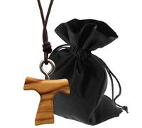 Lunexus Olive Wood Rope Cross Necklace Handmade in Bethlehem Blessed with Rope Natural Brown Metal Ring Velvet Pouch Certificate Religious Gift