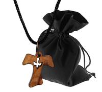 Lunexus Olive Wood Rope Cross with Dove Necklace - Handmade from Bethlehem - Christian Pendant Blessed with Certificate - Holy Spirit Peace Symbol Including 80cm Ribbon and Velvet Pouch