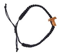 Lunexus Olive Wood Tau Cross Bracelet - Handmade in Bethlehem - Adjustable Cord Bracelet 16-24cm with Certificate and Blessing - Religious Gift for Christening, Communion, Confirmation