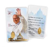 Lunexus Prayer Card Pope Leo XIV with Miraculous Medal, 9 x 5 cm