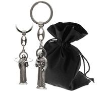 Lunexus Saint Anthony Keyring - Blessed - 10 cm Metal Figure with Embossing - Protective Symbol for Car & Home - Gift with Velvet Bag - Christian Talisman & Lucky Charm, silver, 10cm