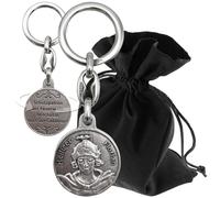 Lunexus Saint Florian Keyring Diameter 3 cm - Patron Saint of Fire Brigade with Engraving "beschütze mich vor Gefahren" - Blessed with Certificate - Lucky Charm for Professional Fire Brigade