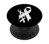 Lung Cancer Awareness Ribbon Fighter Chemo Motivation White PopSockets Adhesive PopGrip