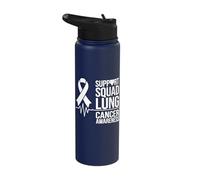 Lung Cancer Awareness Support Squad Heartbeat EKG Pulse Stainless Steel Insulated Water Bottle