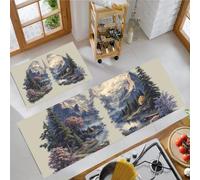 Lung-Like Trees Rivers Kitchen Rug, Non-Slip Washable Green Kitchen Runner Rugs, Absorbent Soft Low Pile Creative Landscape Painting 2 Piece Floor Mats, for Laundry Room Bedroom 50x80cm+50x150cm