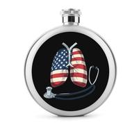 Lungs US Flag Respiratory Therapist 5 Oz Hip Flasks for Liquor Stainless Steel Wine Flask Pocket Flask