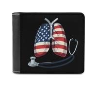 Lungs US Flag Respiratory Therapist Bifold Wallet PU Leather Pocket Wallet Slim Purse for Women Men Gifts