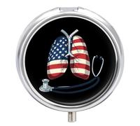 Lungs US Flag Respiratory Therapist Travel Pill Organizer Portable Pill Case Small Pill Box for Purse Pocket