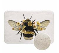 Lungtao Bee Bath Mat for Bathroom Wings Flowers Yellow Bee Bug Animal Bath Rugs Door Mat Non Slip Rubber Backed Bathroom Floor Mat for Bathtub Sink Shower 16"X24"