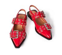 Lunhonk Slingback Flats Ballerinas Flats Buckle Ballet Flats for Women Wide Welt Squared Block Heel Dress Shoes, Red, 6 UK