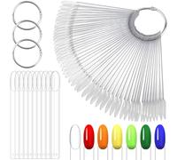Lunhoo 200 Pcs Nail Swatches Sticks, Nail Colour Display and Practice Tips, Clear Plastic, Round Shape with 4 Metal Rings