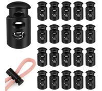 Lunhoo 20Pcs Black Plastic Spring-Loaded Cord Locks, Double Hole Drawstring Toggles Fastener for Lock Laces, Bracer Laces, Shoe Clips, Clothing Bag Luggage Paracord, Lanyard Stopper (Flat Oval)