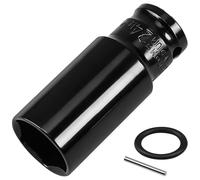 Lunhoo 24mm Deep Impact Socket, 1/2” Square Drive, 6 Point Hex Impact Socket for Long Bolts, Lug Nuts and Scaffolding Tools, Chrome Vanadium Steel with Retaining Pin & O-Ring
