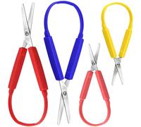 Lunhoo 4 Pack Loop Grip Scissors, Colorful Kids Scissors, Self-Opening Safety, Adaptive Scissors for Kids Schools Special Need (Red, Pink, Yellow, Blue)