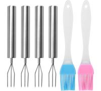 Lunhoo 4 Pack Stainless Steel BBQ Forks, Potato Fork with 2 Silicone Brush, Kebab Skewers for Vegetables, Corn, Potatoes