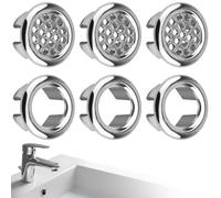Lunhoo 6 Pack Sink Overflow Cover, Bath Sink Overflow Rings, Basin Trim Ring Round Insert Cap Drain Covers for 20-24mm Hole, Bathroom Kitchen Accessories, Chrome Plated ABS (3 Ring + 3 Mesh)