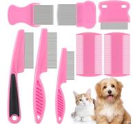 Lunhoo 8 Pieces Flea Comb Set, Stainless Steel Lice Combs, Flea Comb for Cats Dogs for Small, Medium & Large Pets (Pink)