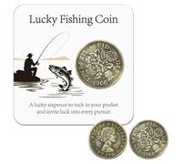 Lunhoo Fishing Gift for Men, Lucky 1966 Silver Sixpence Coin with Card, Personalized Birthday Gift for Fishing Men, Dad, Grandad, Husband, Friend, Lucky Charms, Wedding Gift for Bride