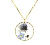 Lunhoo Real Forget-Me-Not Necklace, Resin Pressed Real Flower Pedant Necklace for Women, Girls, Alaska Souvenirs Necklaces, Forget Me Not Gift Jewelry (Round)