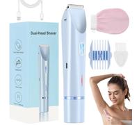 Lunia Shaver + Free Exfoliating Glove, 2 in 1 Electric Razors, Dual Head Bikini Trimmer for Women, IPX7 Waterproof Wet & Dry, Body Hair Trimmer, Lunia Shaver for Leg Bikini Arm Sensitive Skin (Blue)